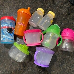 Colorful Baby Sippy Cups and Snack Containers